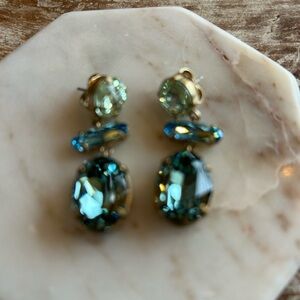 NWOT Roxanne Assoulin Beautiful Tri Color Blue/ Sea Green Crystal Drop Earrings